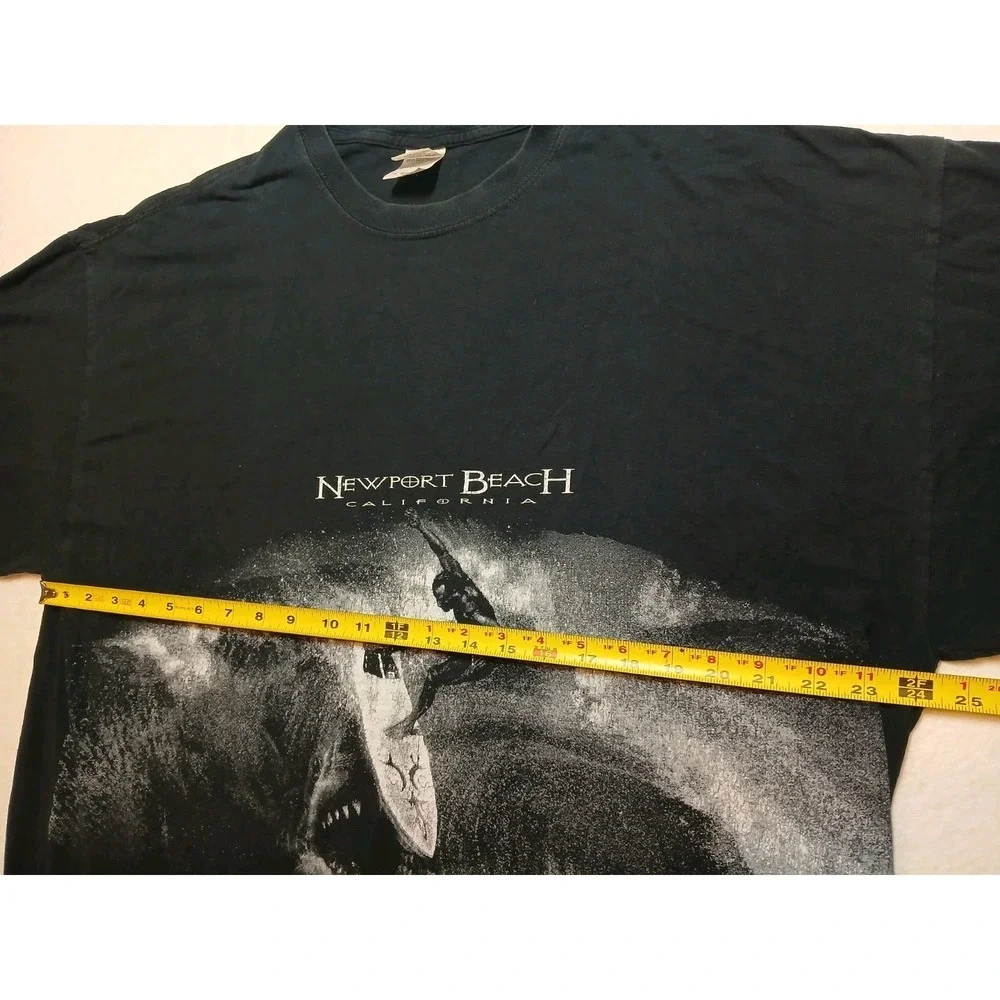 VINTAGE Black Newport Beach Shirt Adult XXL Surfer Shark California 90s